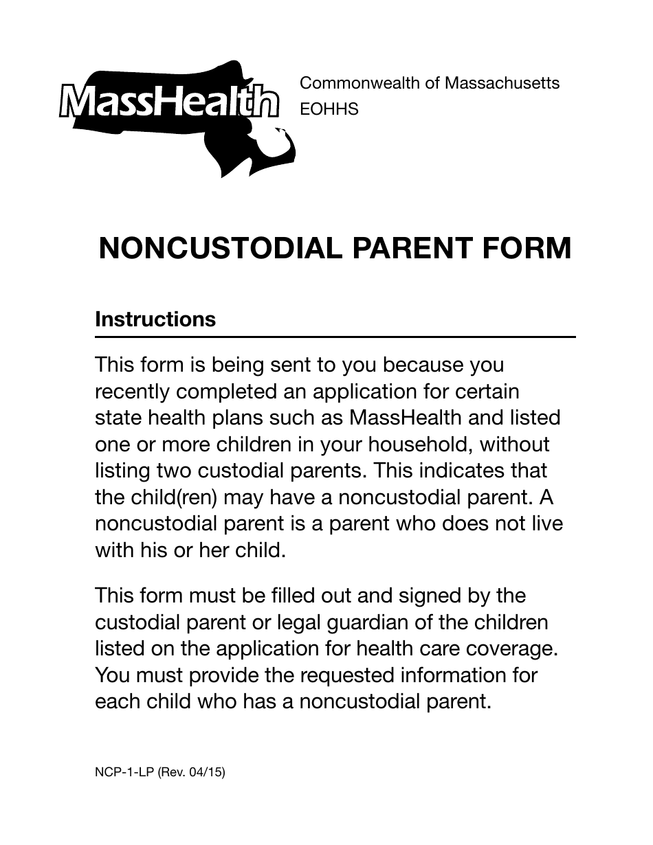 Form NCP-1-LP Noncustodial Parent Form - Large Print - Massachusetts, Page 1