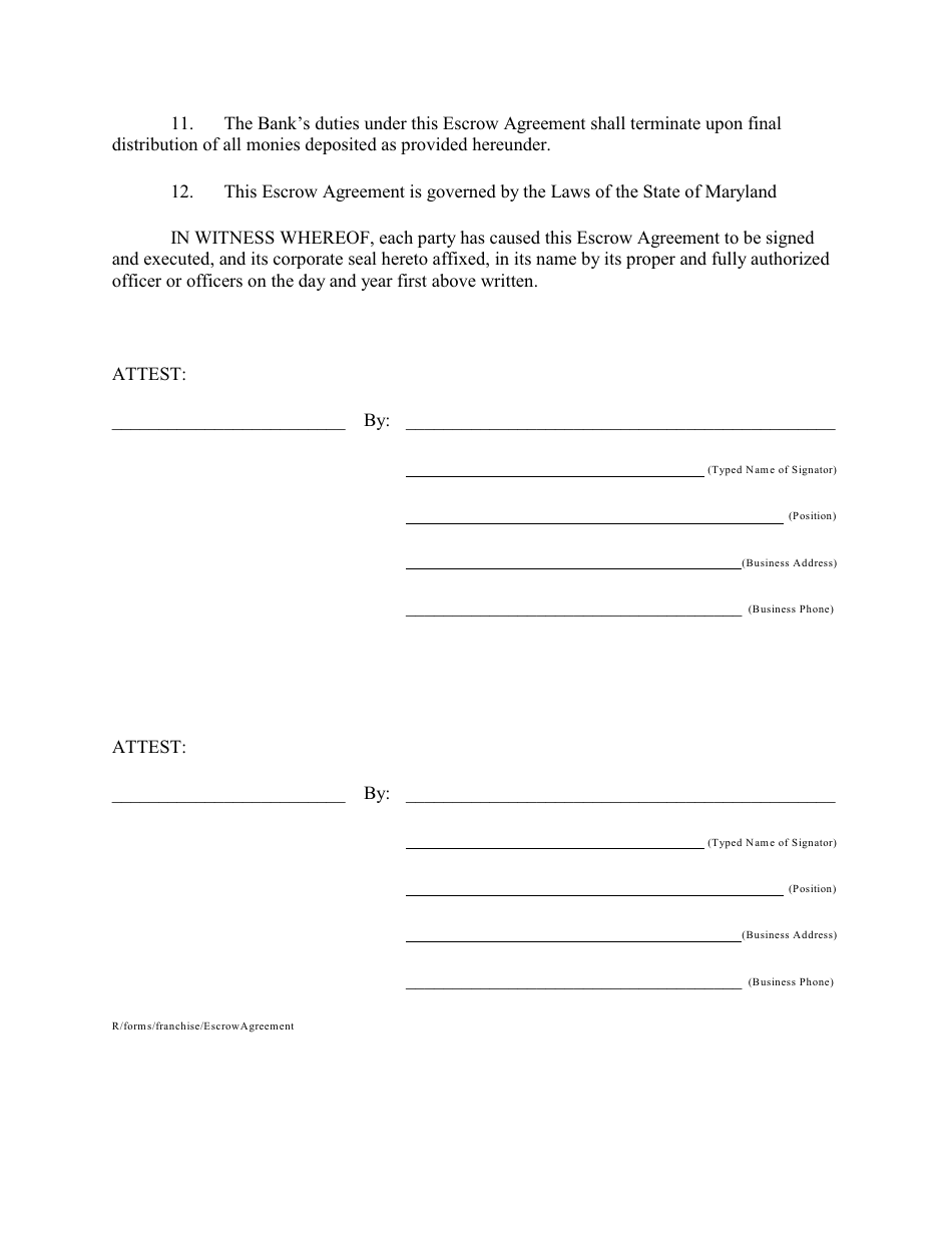Escrow Agreement - Maryland, Page 4