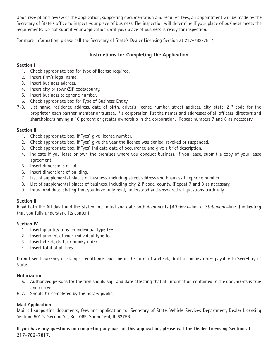 Instructions for Form RT DS38.22 Repairer, Rebuilder, Automotive Parts Recycler, Scrap Processor or Auctioneer Application - Illinois, Page 2