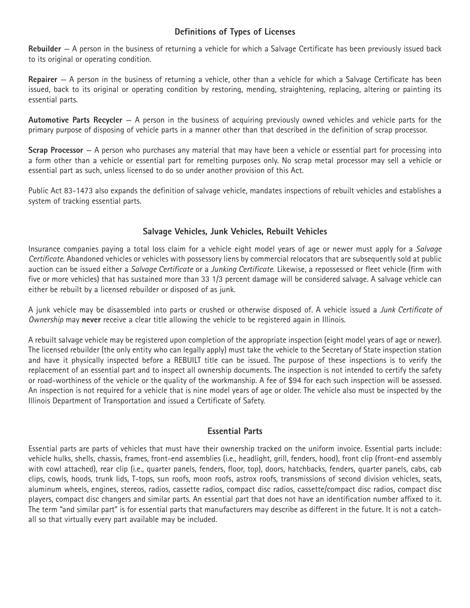 Instructions for Form RT DS38.22 Repairer, Rebuilder, Automotive Parts Recycler, Scrap Processor or Auctioneer Application - Illinois, Page 3