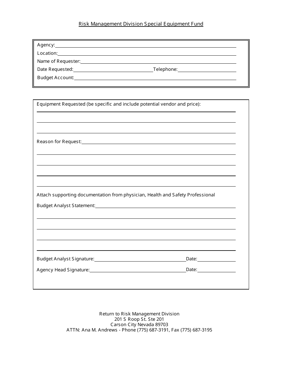 Nevada Risk Management Division Special Equipment Fund - Fill Out, Sign ...