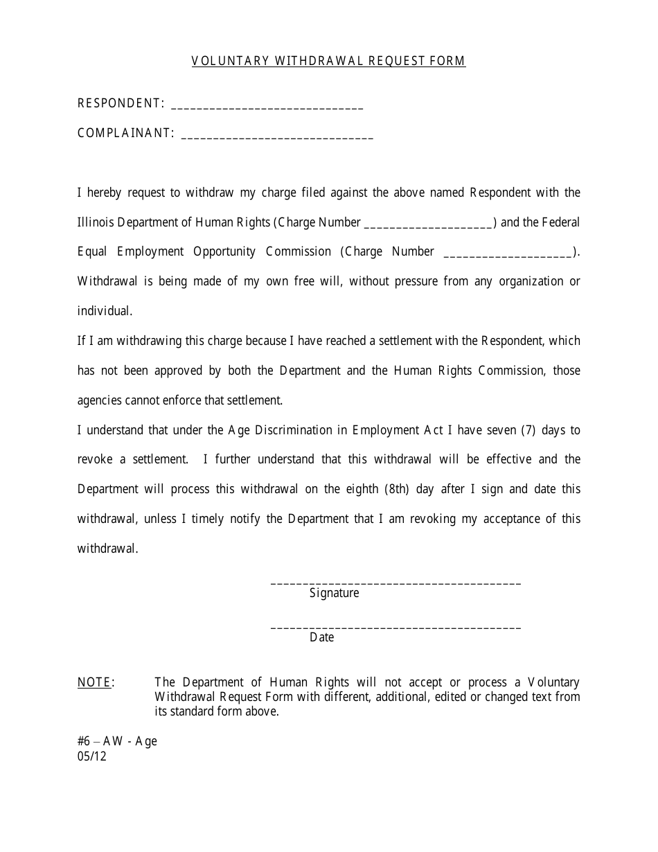 Voluntary Withdrawal Request Form (Ca/Sa) - Illinois, Page 1