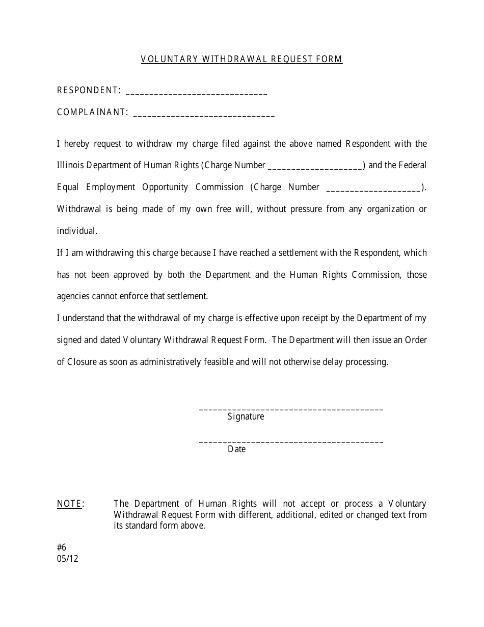 Voluntary Withdrawal Request Form (Cf / SF / Ce / Se) - Illinois, Page 1