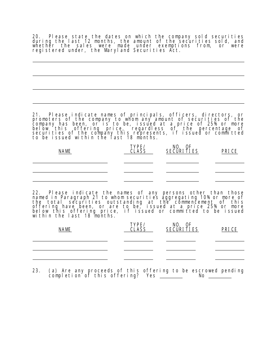 Form MLOE-2 Limited Offering Exemption - Maryland, Page 27