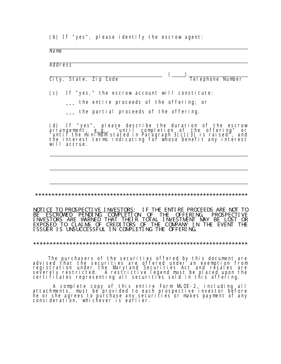 Form MLOE-2 Limited Offering Exemption - Maryland, Page 28