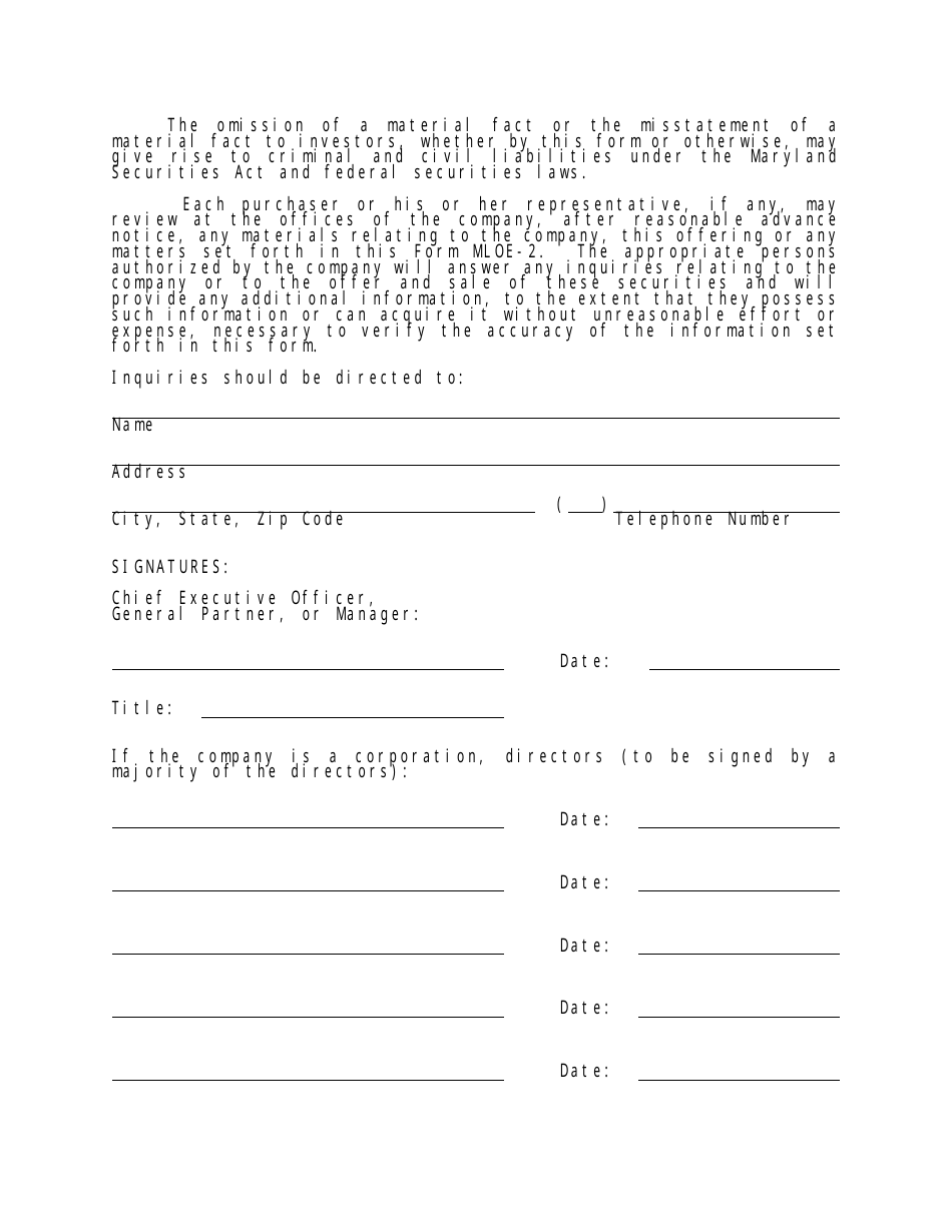 Form MLOE-2 Limited Offering Exemption - Maryland, Page 29