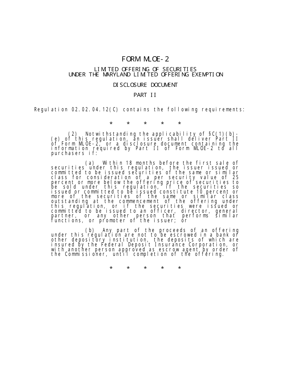 Form MLOE-2 Limited Offering Exemption - Maryland, Page 30