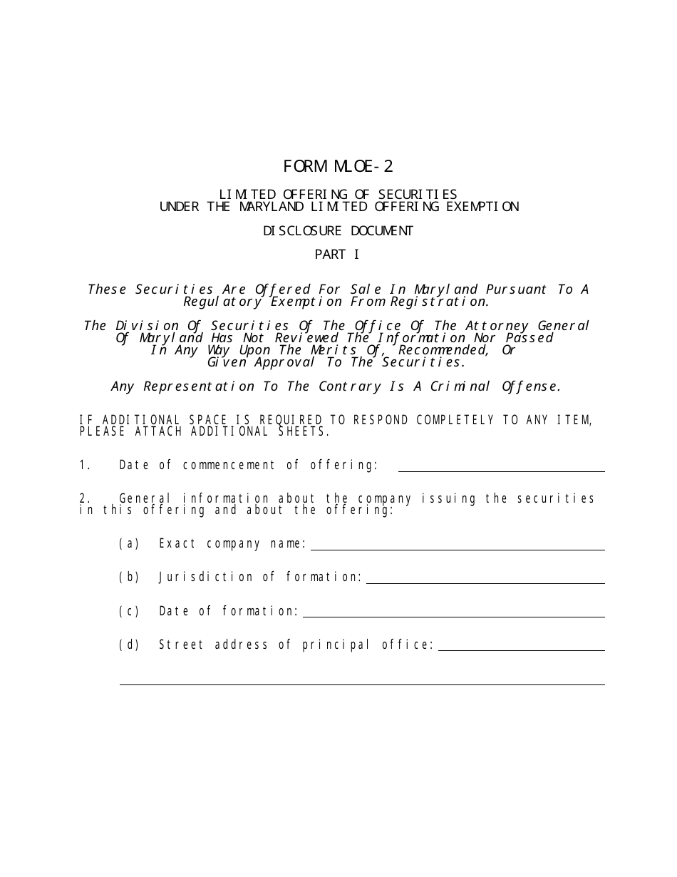 Form MLOE-2 Limited Offering Exemption - Maryland, Page 3