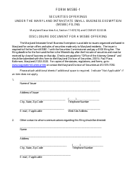 Form MISBE-1 Notice of Maryland Intrastate Business Exemption - Maryland