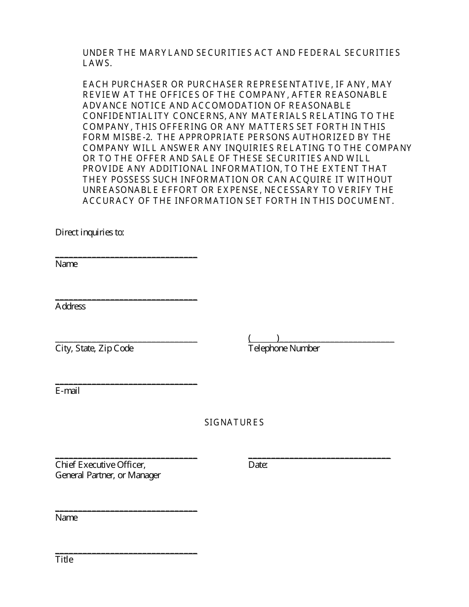 Form MISBE-2 Disclosure Document for a Misbe Offering - Maryland, Page 6