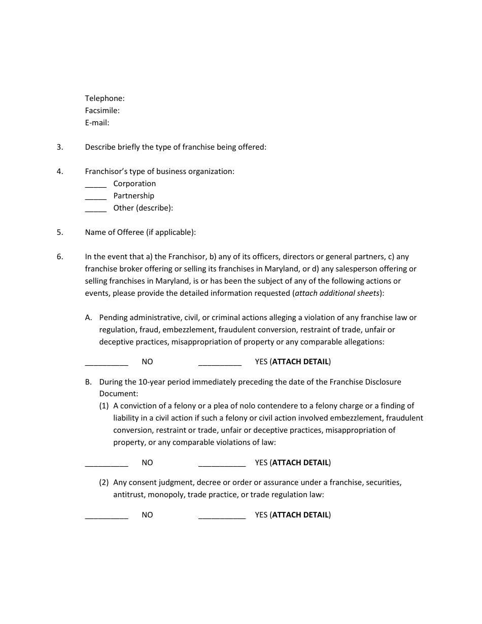 Form F-1 Notice of Exemption Under the Maryland Franchise Registration and Disclosure Law - Maryland, Page 2