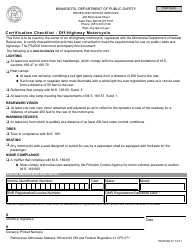Document preview: Form PS30399-01 Certification Checklist - Off-Highway Motorcycle - Minnesota
