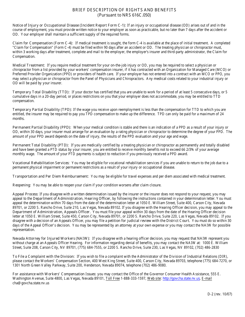 Notice of Injury or Occupational Disease (Incident Report) - Nevada, Page 2