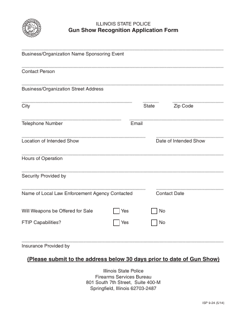 Form ISP9-24 Gun Show Recognition Application Form - Illinois