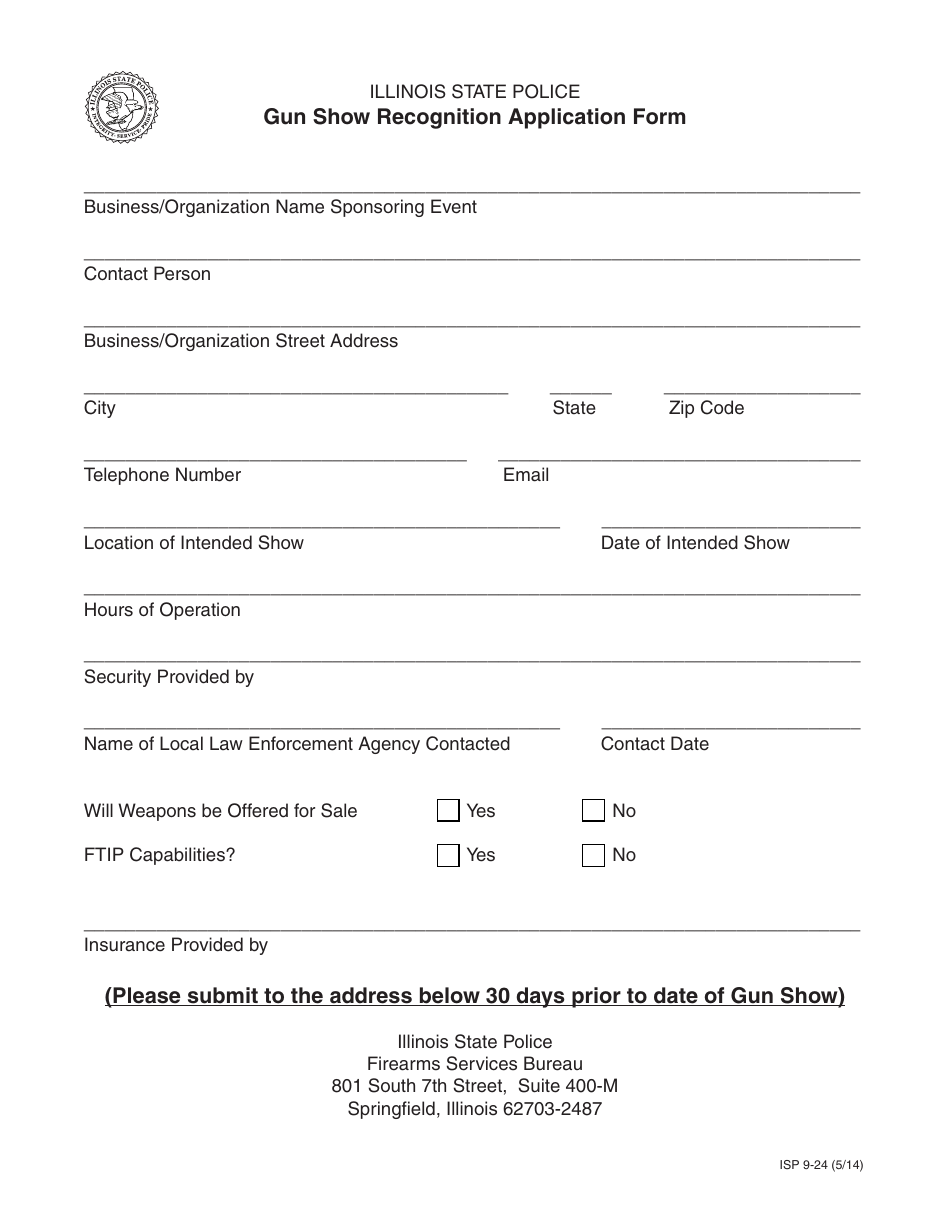 Form ISP9-24 Gun Show Recognition Application Form - Illinois, Page 1