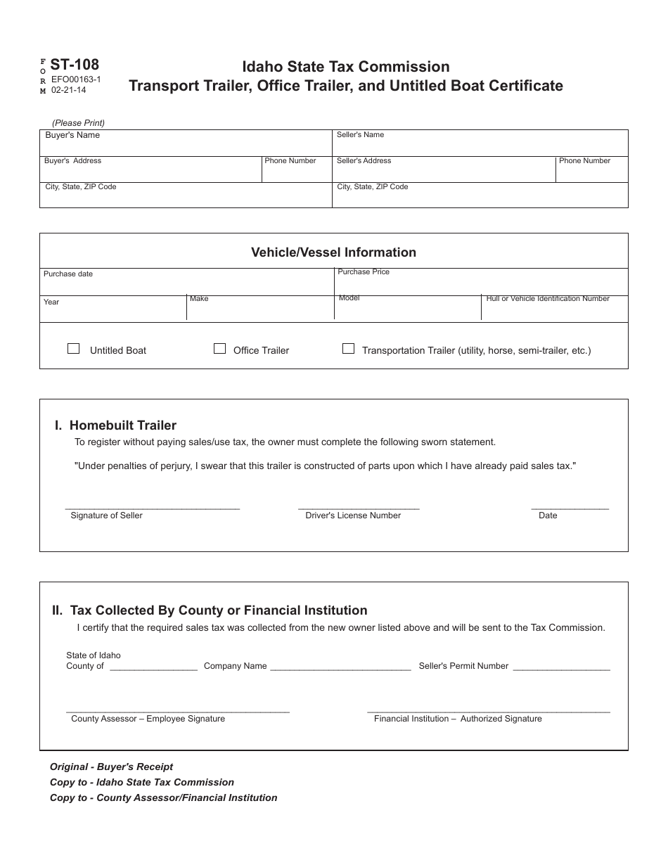 Form ST-108 (EFO00163-1) - Fill Out, Sign Online and Download Fillable ...