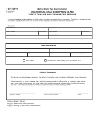 Form ST-108TR (EFO00281-1) &quot;Occasional Sale Exemption Claim - Office Trailer and Transport Trailer&quot; - Idaho