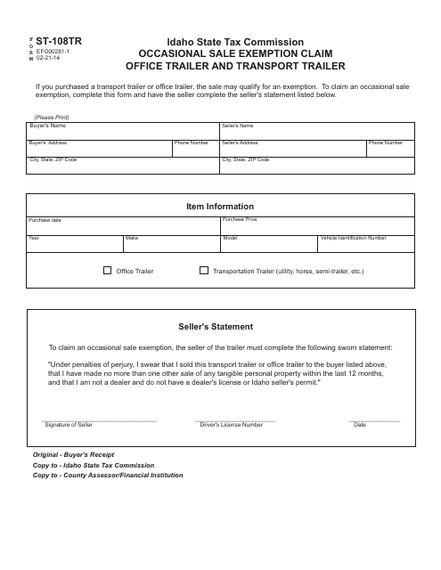 Form ST-108TR (EFO00281-1) Printable Pdf