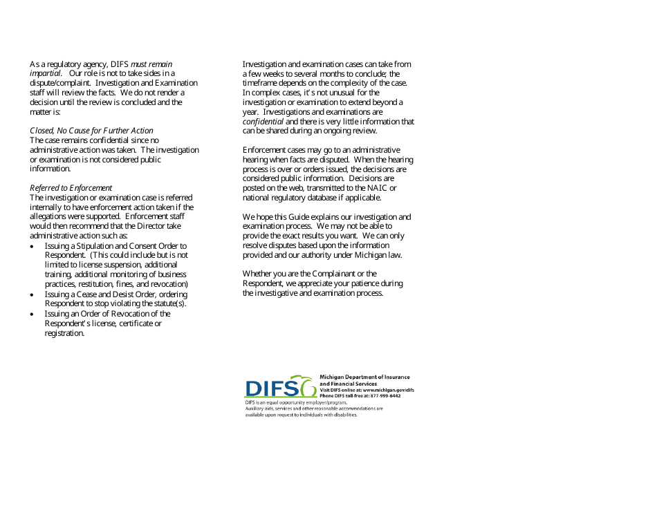 Form FIS0045 Business to Business Complaint Form - Michigan, Page 3