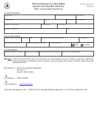 Document preview: Form ITD3553 Refund Request for Non-idaho Based Canceled Irp Vehicles - Idaho