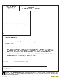 Document preview: Form 5C-P-259 Summons to Answer Civil Complaint - Hawaii