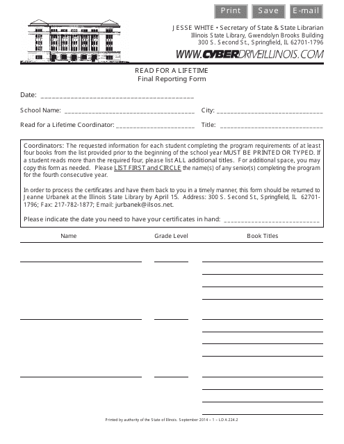 Form LD A224.2 Read for a Lifetime - Final Reporting Form - Illinois
