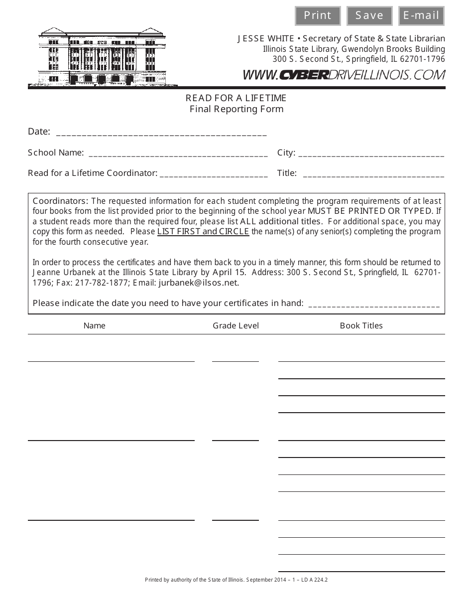 Form LD A224.2 Read for a Lifetime - Final Reporting Form - Illinois, Page 1