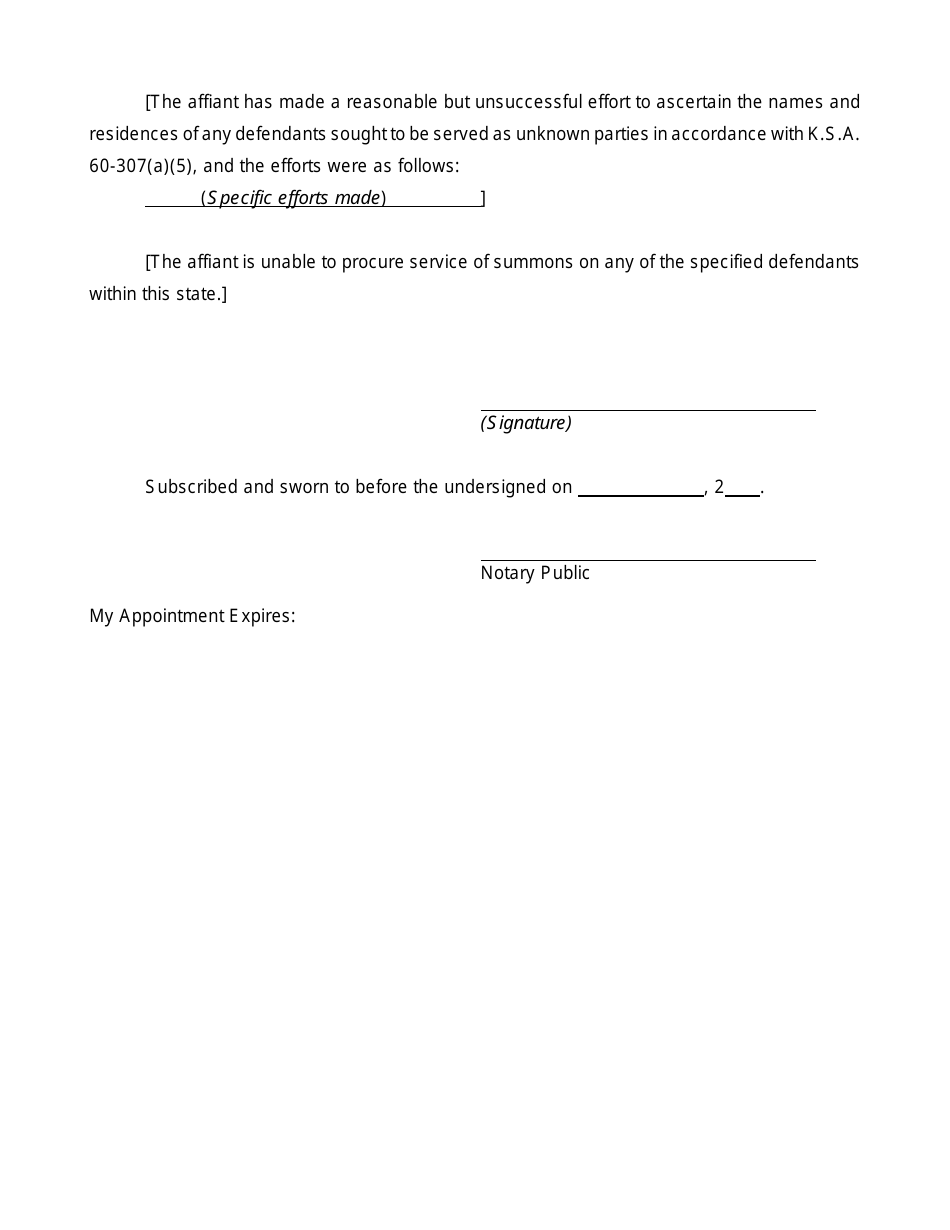 Kansas Affidavit for Service by Publication - Fill Out, Sign Online and ...