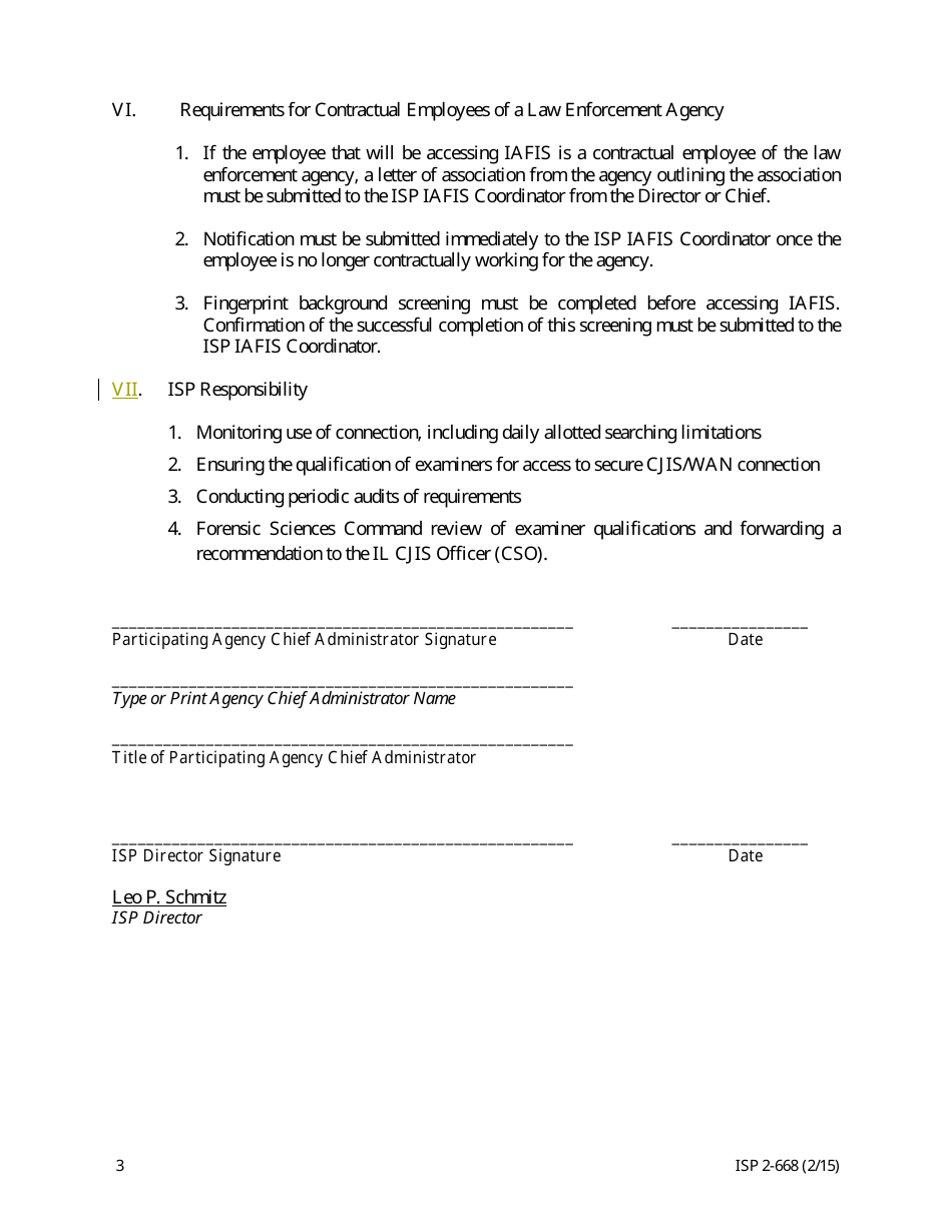 Form ISP2-668 Iafis-Approval to Search Fbi Database by Non-isp Personnel Addendum - Illinois, Page 3