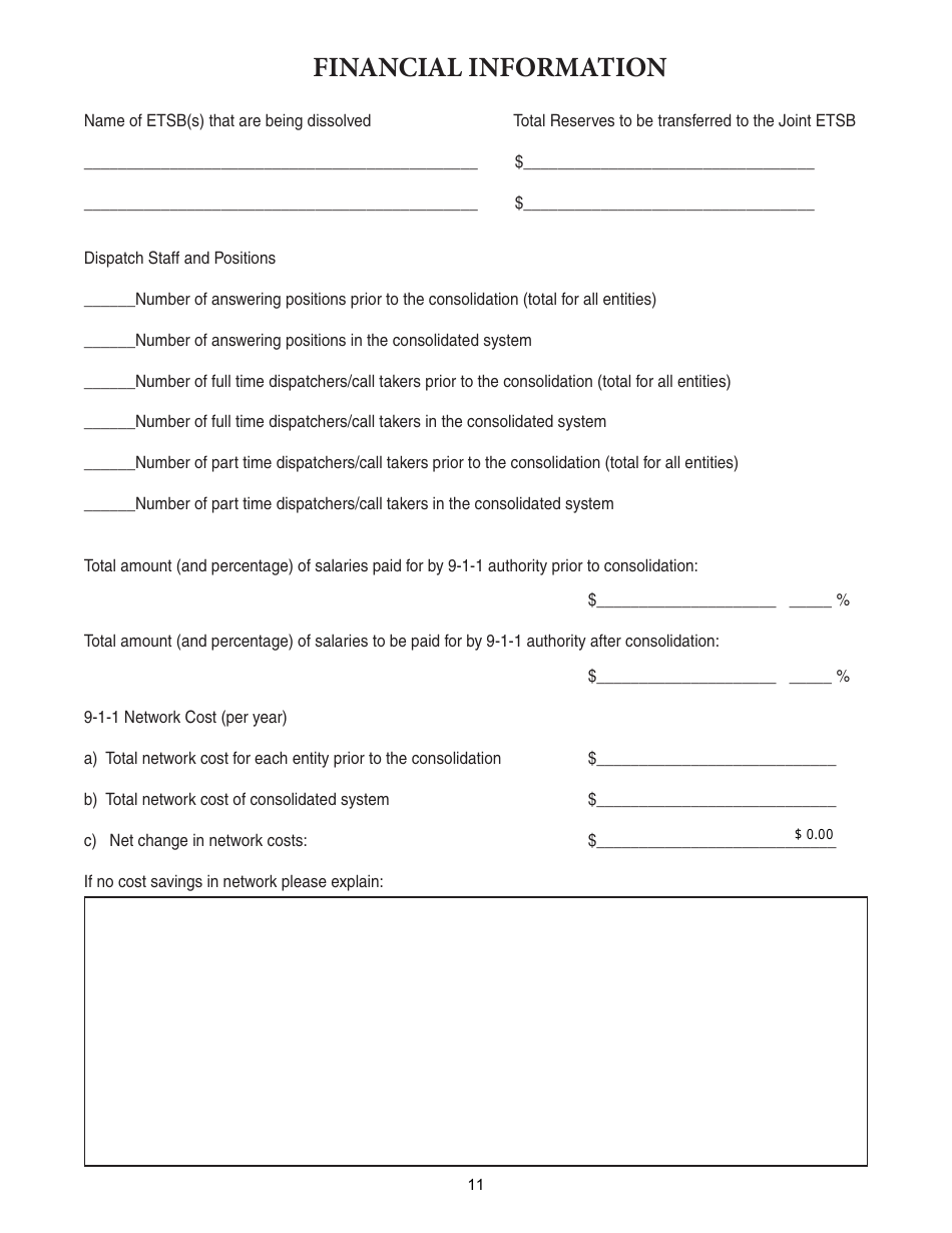 Form ISP7-302 Application for 9-1-1 Consolidation Plan - Illinois, Page 11