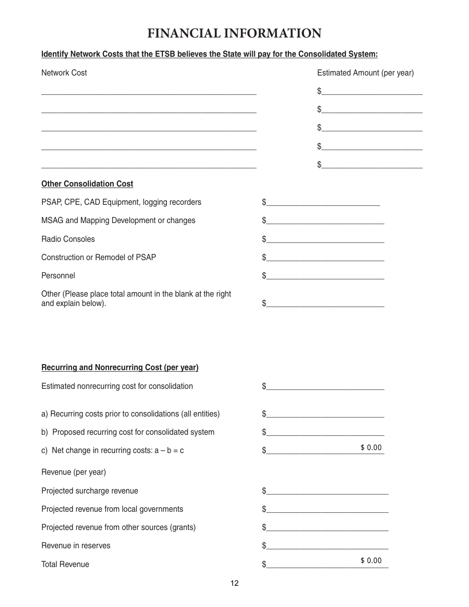 Form ISP7-302 Application for 9-1-1 Consolidation Plan - Illinois, Page 12