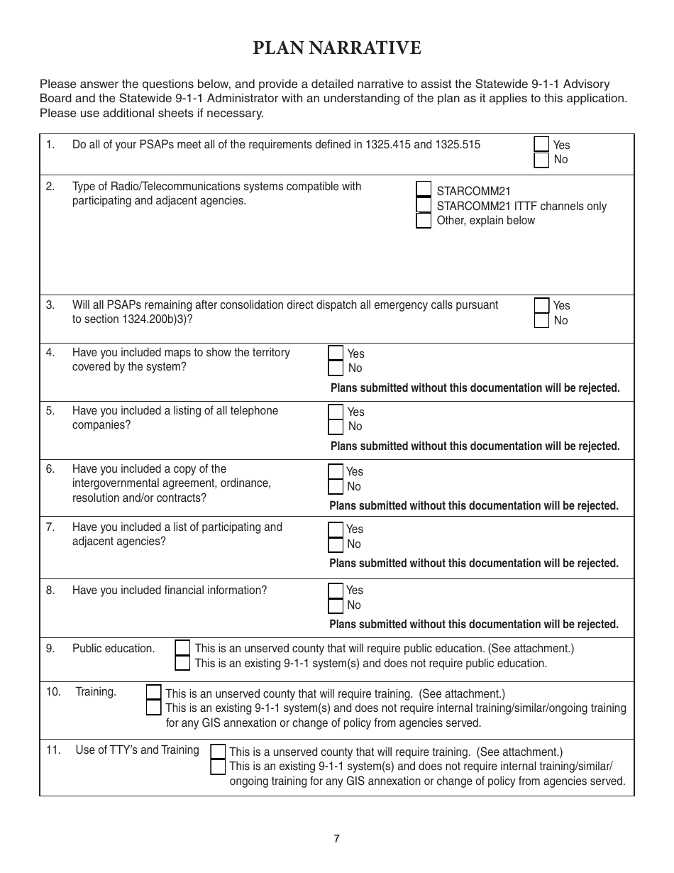 Form ISP7-302 Application for 9-1-1 Consolidation Plan - Illinois, Page 7