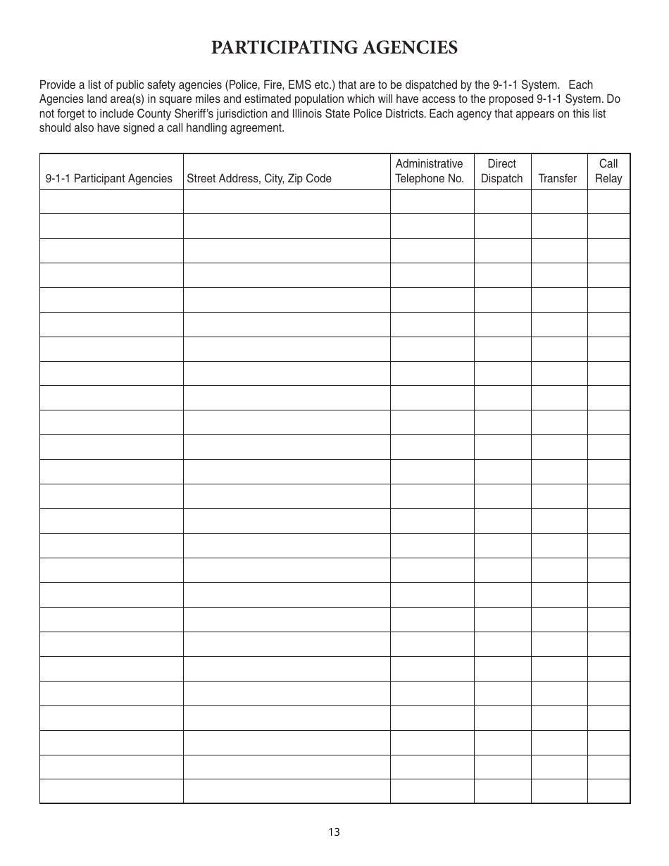Form ISP7-310 Application for 9-1-1 Modification Plan - Illinois, Page 13