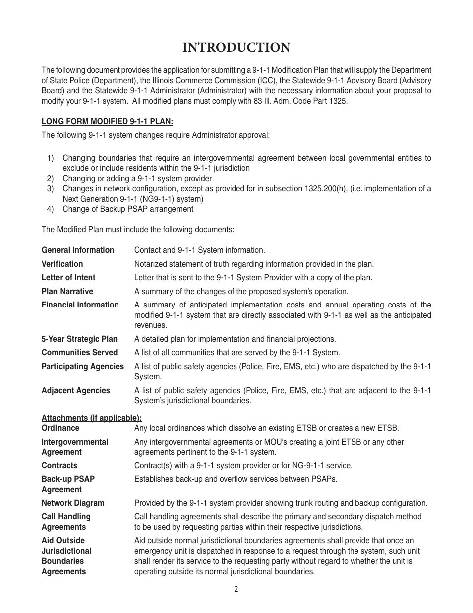 Form ISP7-310 Application for 9-1-1 Modification Plan - Illinois, Page 2