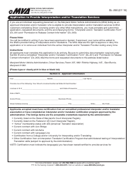 Document preview: Form DL-200 Application to Provide Interpretation and/or Translation Services - Maryland