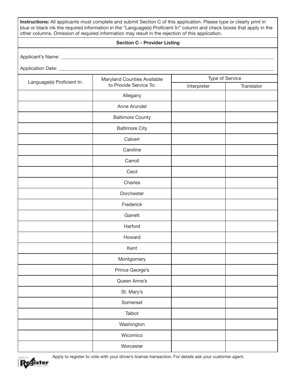 Form DL-200 Application to Provide Interpretation and / or Translation Services - Maryland, Page 3