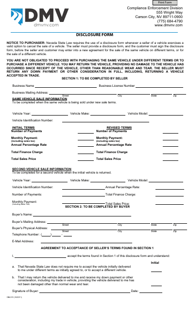 Form OBL315 Disclosure Form - Nevada