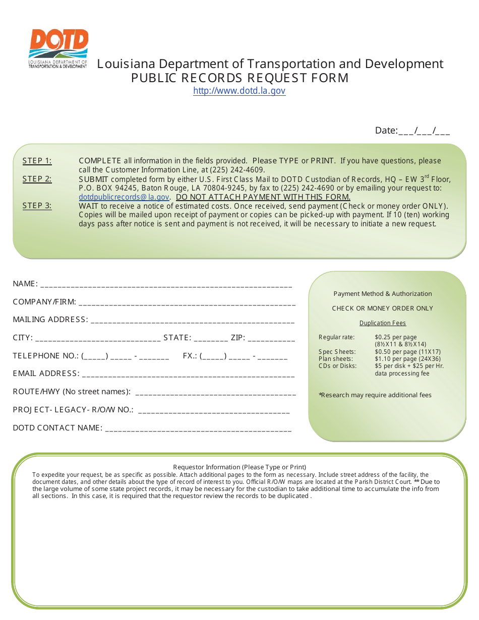 Public Records Request Form - Louisiana, Page 1