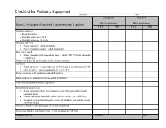 Checklist for Pediatric Equipment - Missouri
