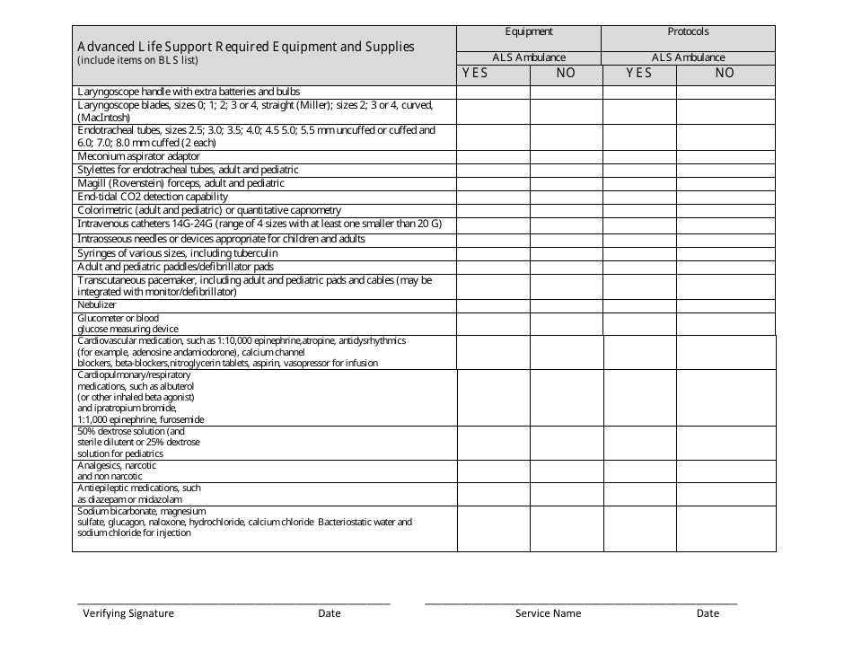 Advanced Life Support Required Equipment and Supplies - Missouri, Page 1