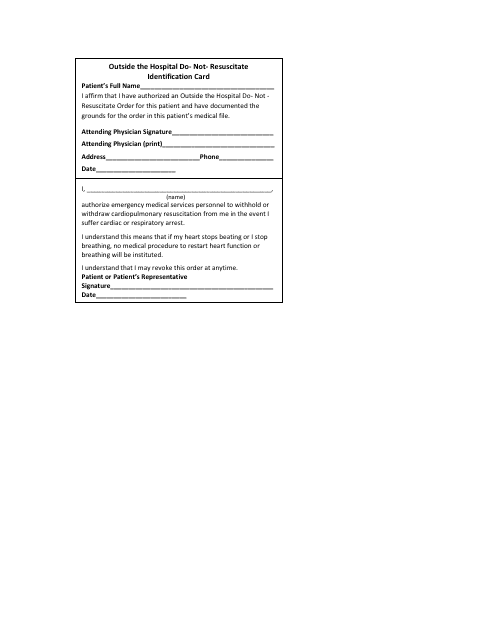 Outside the Hospital Do- Not- Resuscitate Identification Card Form - Missouri Download Pdf
