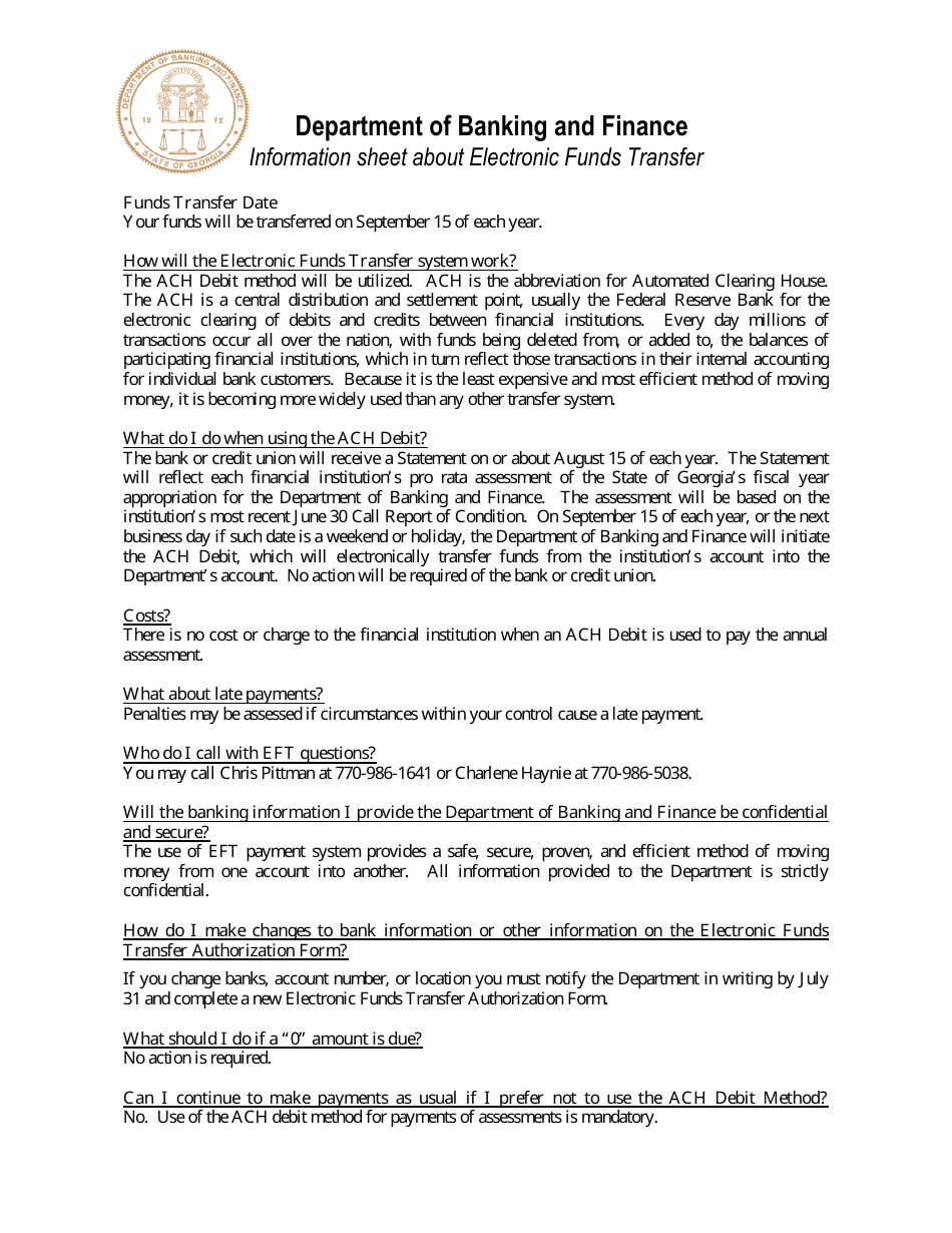 Electronic Funds Transfer Authorization Form - Georgia (United States), Page 4