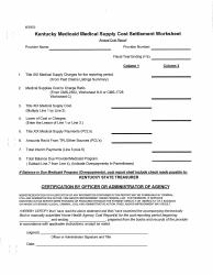 Document preview: Kentucky Medicaid Medical Supply Cost Settlement Worksheet - Kentucky