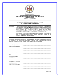 Document preview: Application to Establish a Representative Office of a Foreign Bank Corporation - Maryland