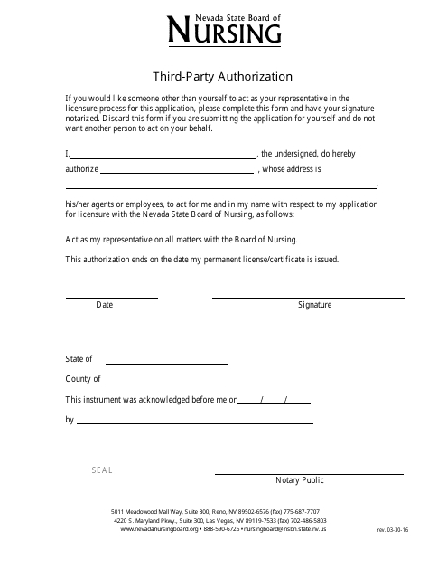 Third-Party Authorization Form - Nevada