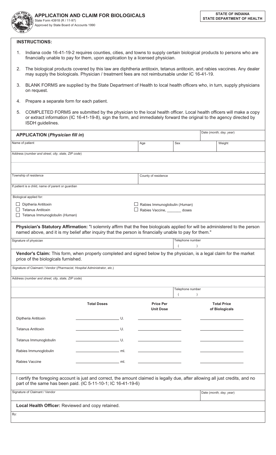 State Form 43918 - Fill Out, Sign Online and Download Printable PDF ...