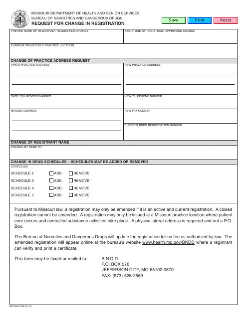 Form MO-580-2768 Request for Change in Registration - Missouri