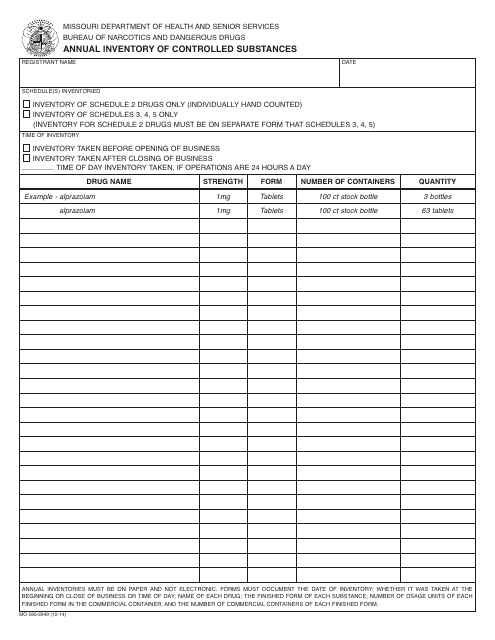 Form MO-580-2849 Annual Inventory of Controlled Substances - Missouri