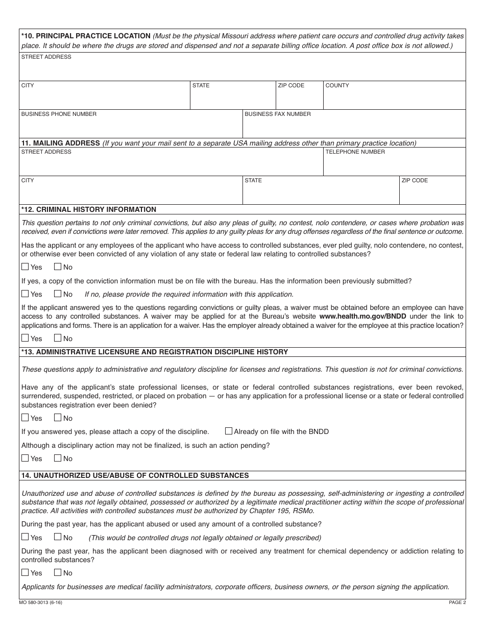 Form MO580-3013 Business Application for a Missouri Controlled Substances Registration - Missouri, Page 4