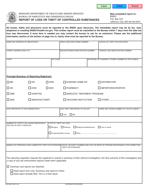 Form MO-580-2766  Printable Pdf